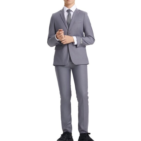 Premium Light Grey Notch Lapel 5 Piece Stacy Adams Boy's Suit - Picture 4 of 4